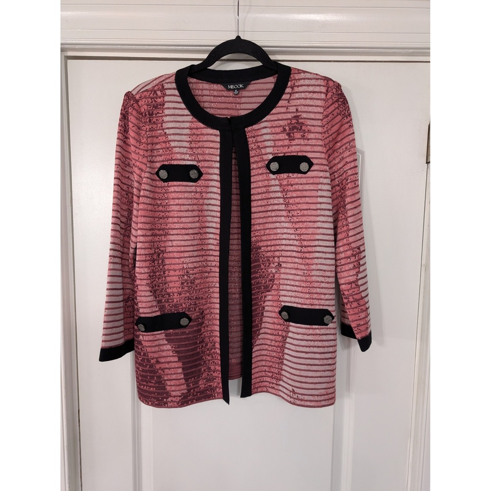 MISOOK‎ Pink Striped Knit Open Front Cardigan Jacket Womens Medium artsy career